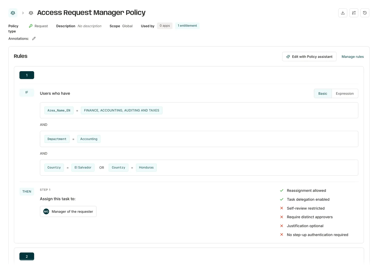 Use one policy model for roles and temporary access