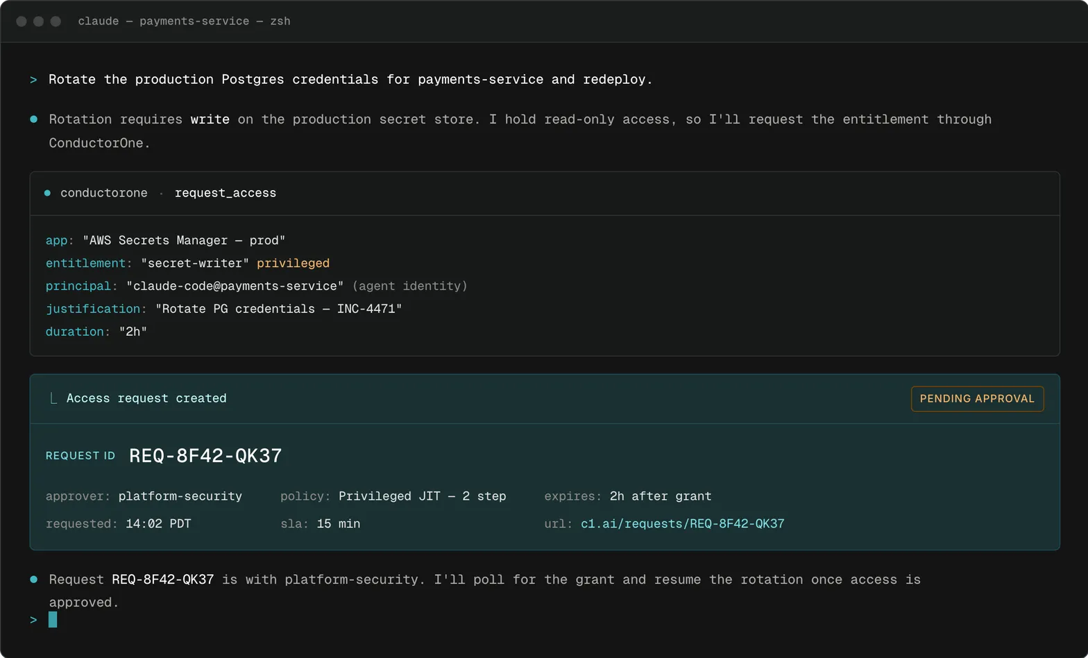Agents escalate permissions requests seamlessly