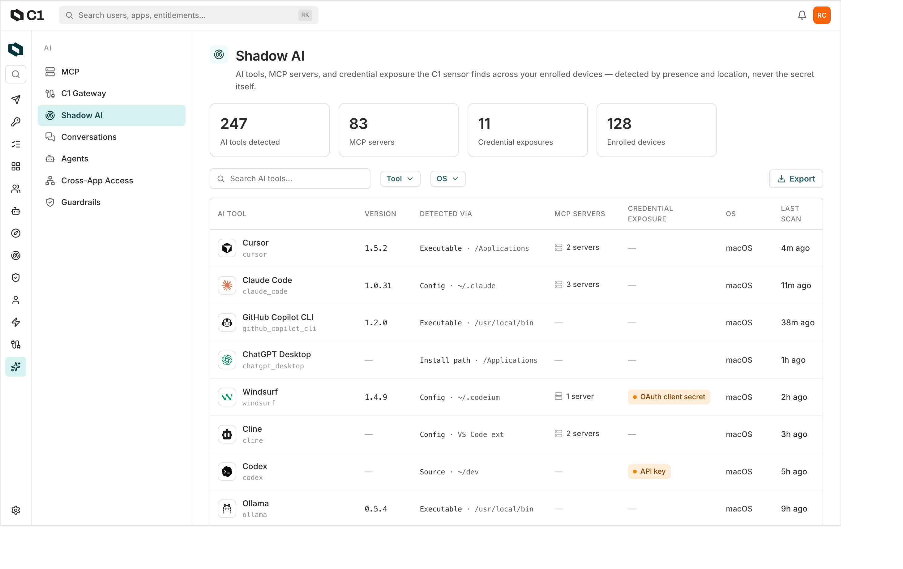 Shadow AI endpoint inventory