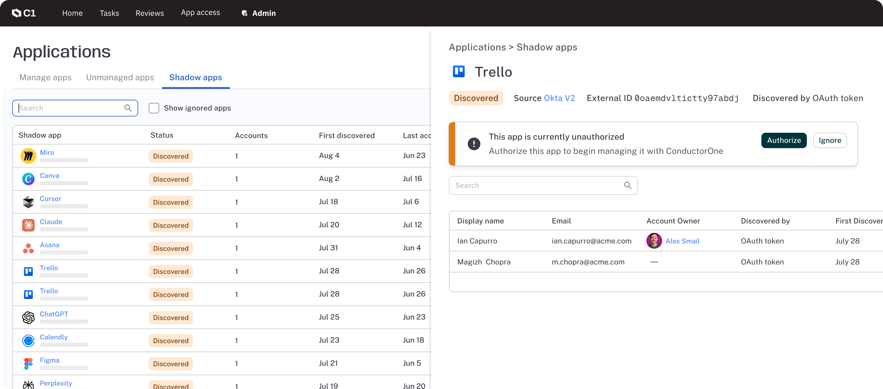 Shadow IT is a reality—but it doesn’t have to be a risk. C1 discovers unauthorized apps so you can manage them securely. 